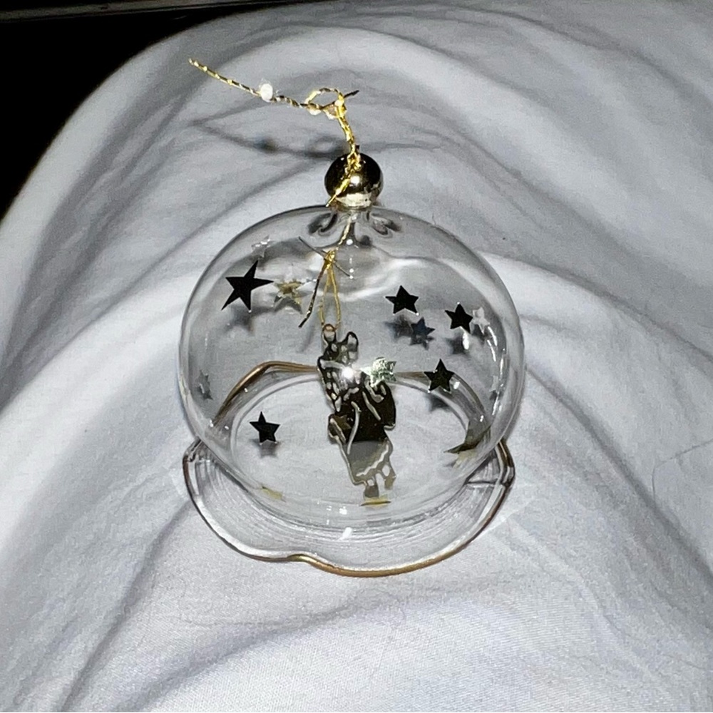 Vintage Silvestri Glass Christmas Ornament Clear Gold Santa Charm In Box